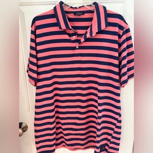 Men’s simply southern XXL, pink- blue, striped polo shirt, collard three button